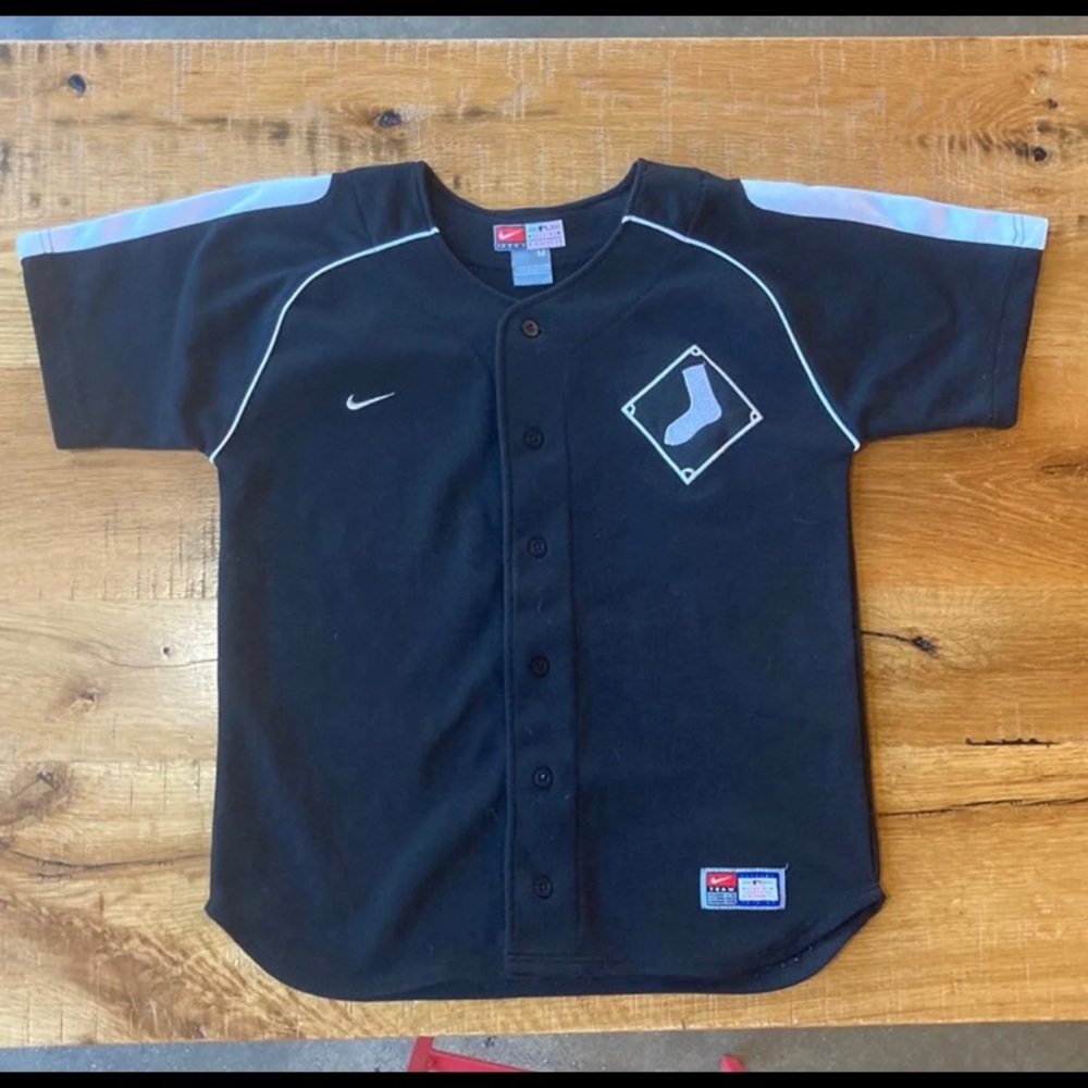 Nike white Sox kids black baseball sports jersey